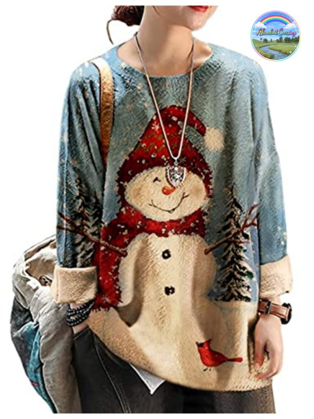 Womens Oversized Boho Cotton Wool Pullover Sweater Crew Neck